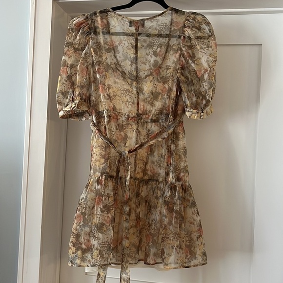 DANIELLE BERNSTEIN Floral puff sleeve dress size large - Picture 2 of 3